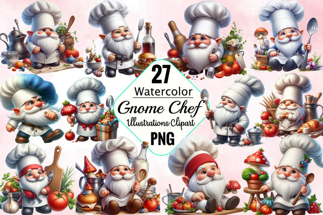 Gnome Chef Sublimation Clipart Bundle Sublimation SVGArt 