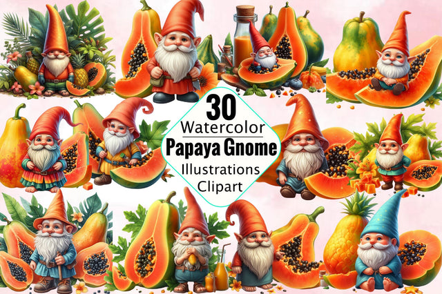 Gnome Clipart, Papaya Gnome Sublimation Clipart Bundle Sublimation SVGArt 