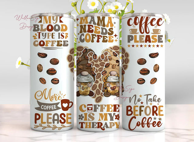 Gnome Coffee 20oz Skinny Tumbler Wrap Sublimation Design, Straight PNG Digital Instant Download, Coffee Gnomes Lover Caffeine Vibe Cute Gift Sublimation WillowSageDesign 