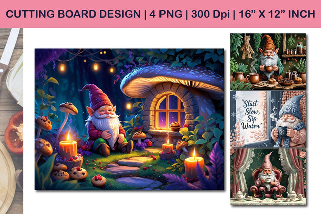 Gnome cutting board design, cozy woodland gnome art Sublimation Paper Switch 