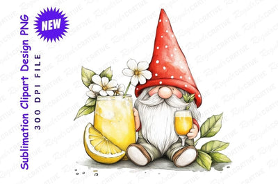 Gnome Enjoying Lemonade Summer Clipart Png Sublimation Regulrcrative 