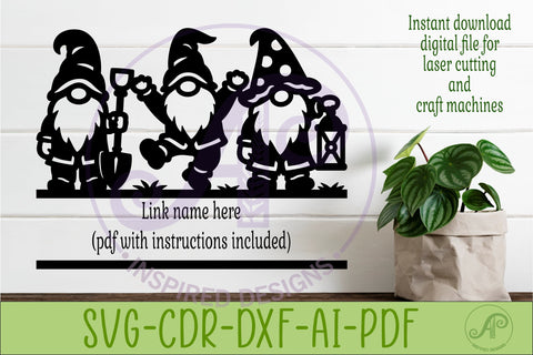 Gnome Family Garden Name Sign SVG, Gardening Gnomes Wall Art SVG APInspireddesigns 