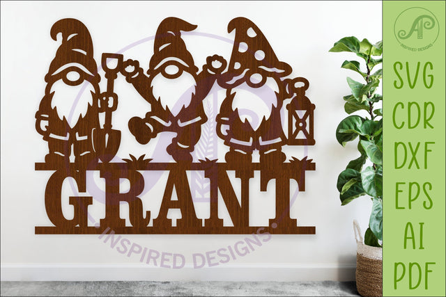 Gnome Family Garden Name Sign SVG, Gardening Gnomes Wall Art SVG APInspireddesigns 
