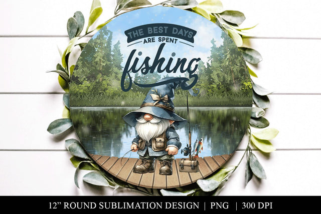 Gnome Fishing Round Sublimation Design Sublimation BijouBay 