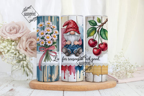 Gnome & Floral 20oz Tumbler Wrap Sublimation sassyprint 