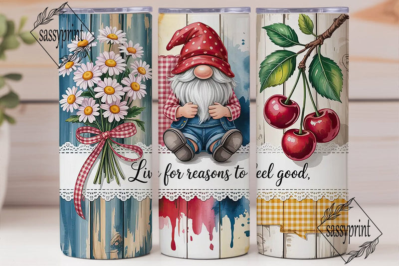 Gnome & Floral 20oz Tumbler Wrap Sublimation sassyprint 