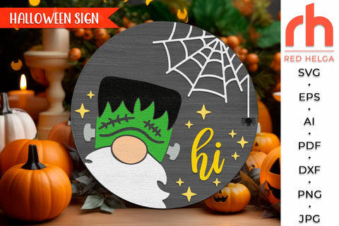 Gnome Frankenstein SVG, Halloween Door Sign Cut File SVG RedHelgaArt 