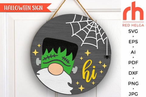Gnome Frankenstein SVG, Halloween Door Sign Cut File SVG RedHelgaArt 