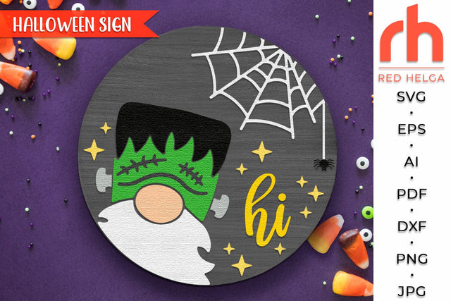 Gnome Frankenstein SVG, Halloween Door Sign Cut File SVG RedHelgaArt 