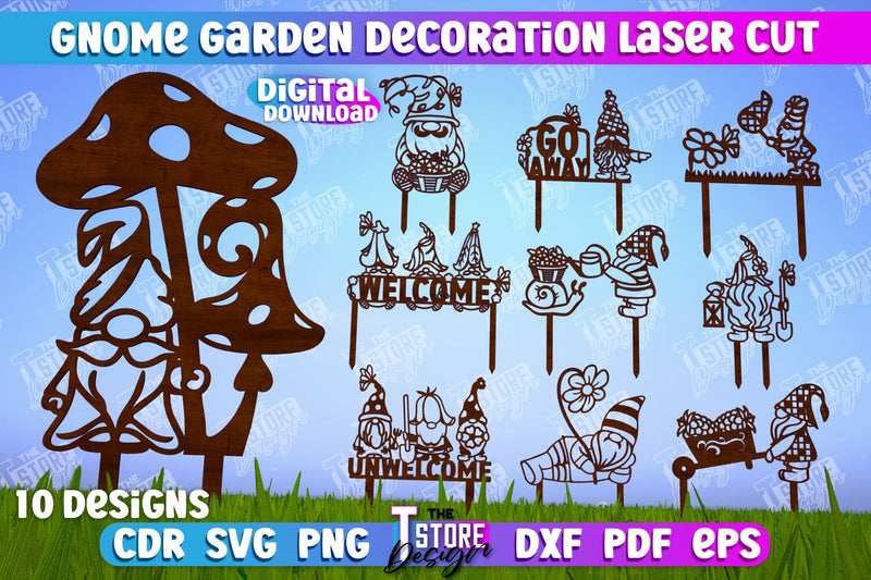 Gnome Garden Decoration Bundle | Garden Stake | Lawn Stake | Plant Stakes | CNC Files SVG The T Store Design 
