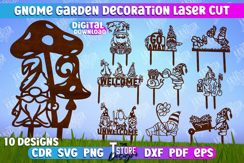 Gnome Garden Decoration Bundle | Garden Stake | Lawn Stake | Plant Stakes | CNC Files SVG The T Store Design 