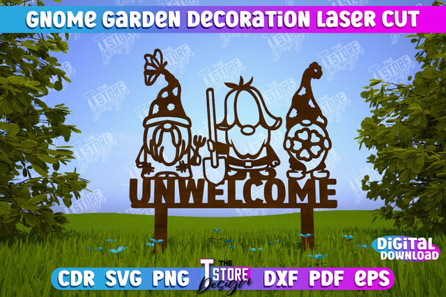 Gnome Garden Decoration | Garden Stake | Lawn Stake | Plant Stakes | CNC File SVG The T Store Design 