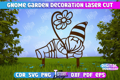Gnome Garden Decoration | Garden Stake | Lawn Stake | Plant Stakes | CNC File SVG The T Store Design 