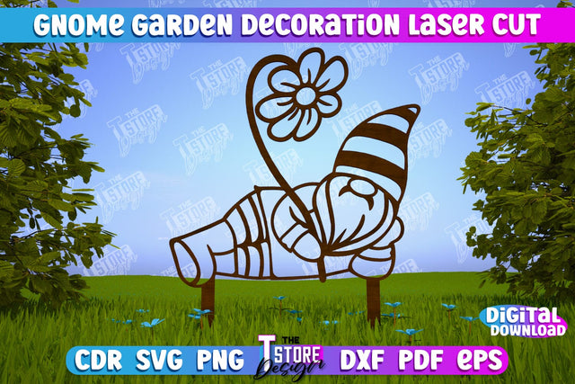 Gnome Garden Decoration | Garden Stake | Lawn Stake | Plant Stakes | CNC File SVG The T Store Design 
