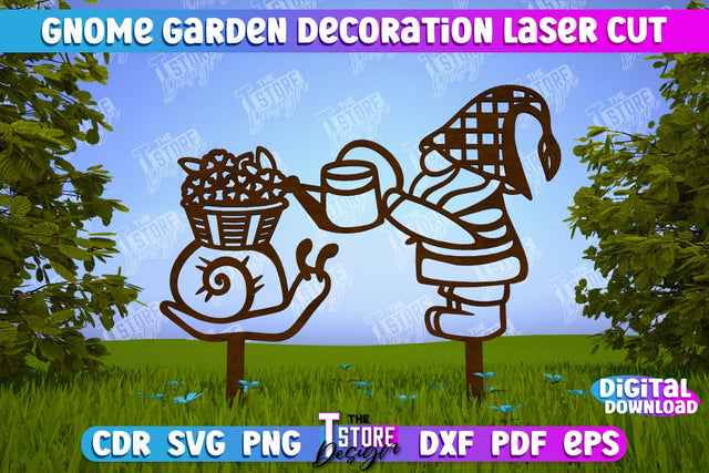 Gnome Garden Decoration | Garden Stake | Lawn Stake | Plant Stakes | CNC File SVG The T Store Design 