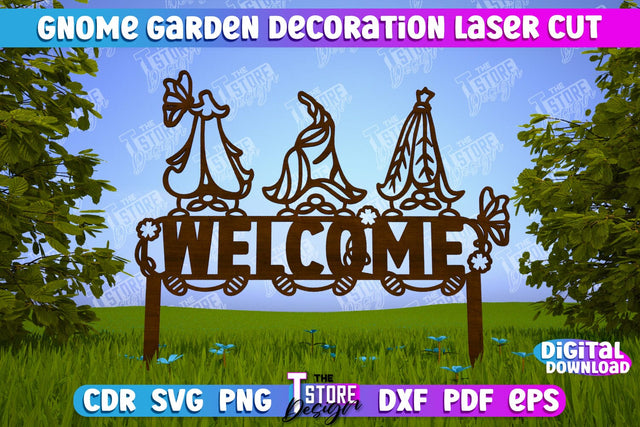 Gnome Garden Decoration | Garden Stake | Lawn Stake | Plant Stakes | CNC File SVG The T Store Design 