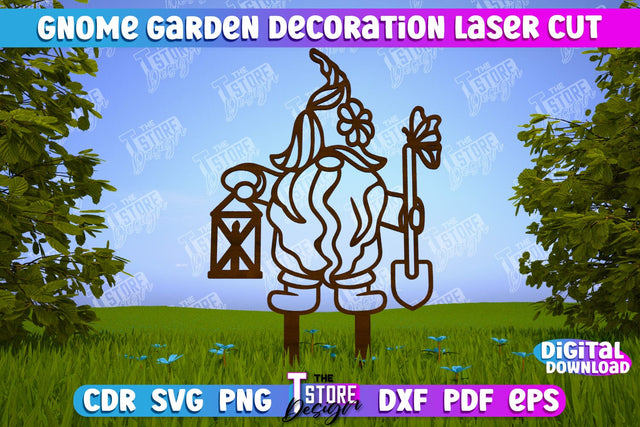 Gnome Garden Decoration | Garden Stake | Lawn Stake | Plant Stakes | CNC File SVG The T Store Design 
