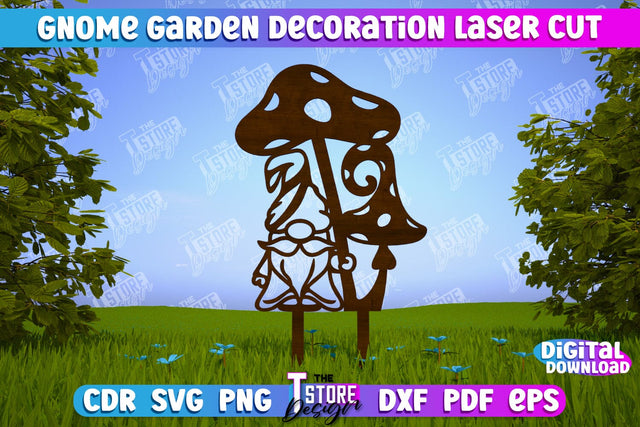 Gnome Garden Decoration | Garden Stake | Lawn Stake | Plant Stakes | CNC File SVG The T Store Design 