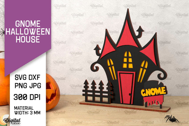 Gnome Halloween House Laser Cut. Spooky Halloween Decor SVG SVG Evgenyia Guschina 