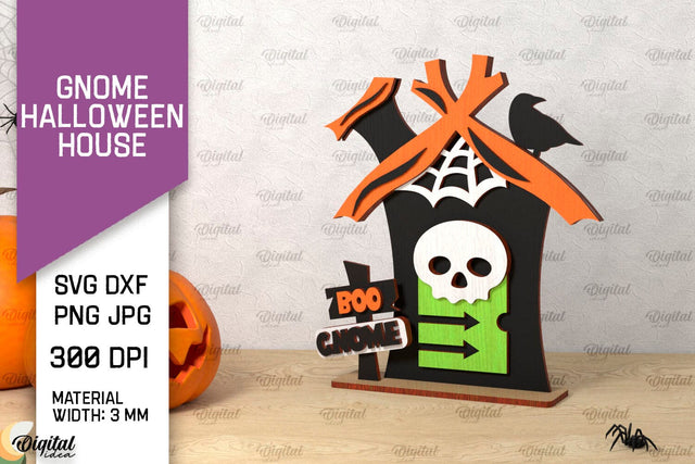Gnome Halloween House Laser Cut. Spooky Halloween Decor SVG SVG Evgenyia Guschina 