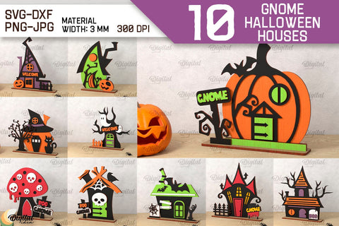 Gnome Halloween Houses LaserCut Bundle. Spooky Halloween SVG SVG Evgenyia Guschina 