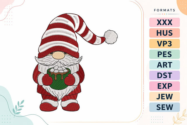Gnome Holding Cocoa Mug Christmas Embroidery Design Embroidery/Applique DESIGNS sg embroidery 