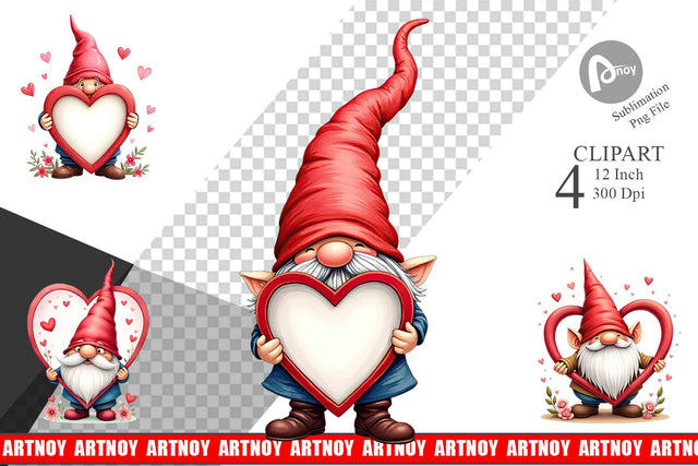 Gnome Holding Heart Clipart Sublimation artnoy 