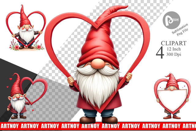 Gnome Holding Heart Clipart Sublimation artnoy 