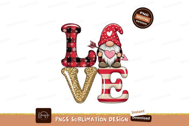 Gnome holding heart with arrow love valentine Sublimation Designangry 