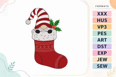 Gnome in Christmas Stocking Embroidery Design Embroidery/Applique DESIGNS sg embroidery 