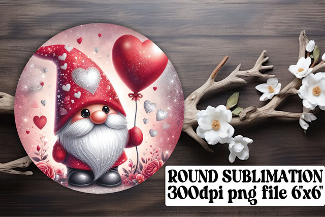 Gnome-Inspired Love Sublimation: Circle, Keychain, Coaster - Valentines Theme Sublimation afrosvg 