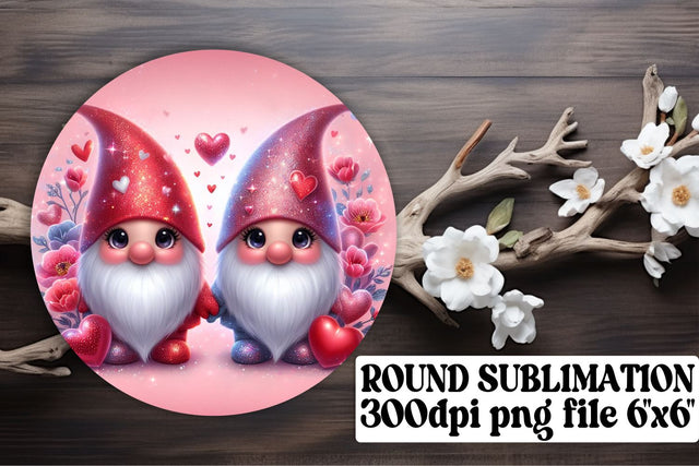 Gnome-Inspired Love Sublimation: Circle, Keychain, Coaster - Valentines Theme Sublimation afrosvg 