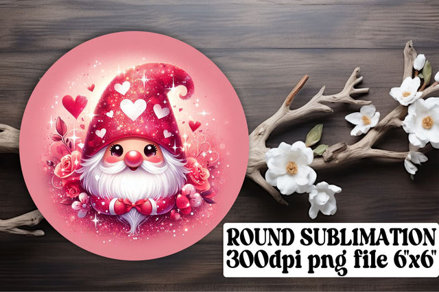 Gnome-Inspired Valentines Sublimation Art: Circle Collection, Keychain, Coaster Sublimation afrosvg 