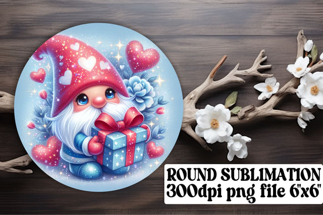Gnome-Inspired Valentines Sublimation: Circle, Keychain, Car Coaster Pack Sublimation afrosvg 