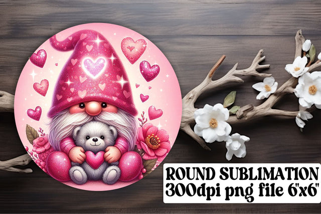 Gnome-Inspired Valentines Sublimation: Circle, Keychain, Car Coaster Sublimation afrosvg 