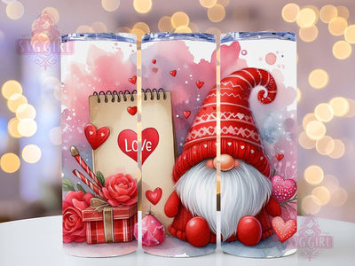 Gnome Love Valentine Tumbler Wrap, Gnome Love Valentine 20 oz Skinny Sublimation Design, Valentines Day Wrap PNG File Sublimation SvggirlplusArt 
