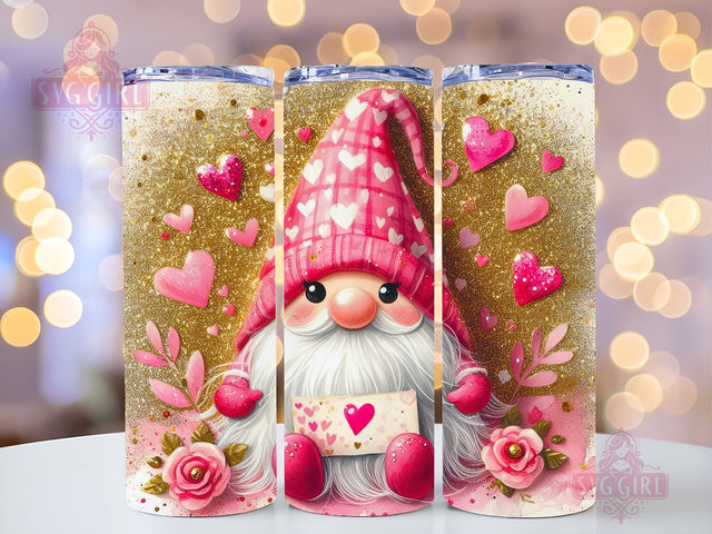 Gnome Love Valentine Tumbler Wrap, Gnome Sublimation Designs, Gnome Valentine 20 oz Skinny Sublimation Design, Valentines Day Wrap PNG File Sublimation SvggirlplusArt 