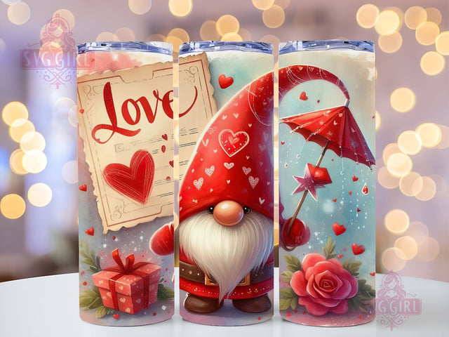 Gnome Love Valentine Tumbler Wrap, Gnome Sublimation Designs, Gnome Valentine 20 oz Skinny Sublimation Design, Valentines Day Wrap PNG File Sublimation SvggirlplusArt 