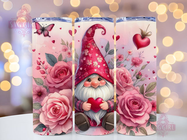 Gnome Love Valentine Tumbler Wrap, Sublimation Template-Sublimate Designs, 20 oz Skinny Sublimation Design, Valentines Day Wrap PNG File Sublimation SvggirlplusArt 
