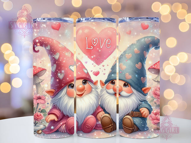 Gnome Love Valentine Tumbler Wrap, Sublimation Template-Sublimate Designs, 20 oz Skinny Sublimation Design, Valentines Day Wrap PNG File Sublimation SvggirlplusArt 