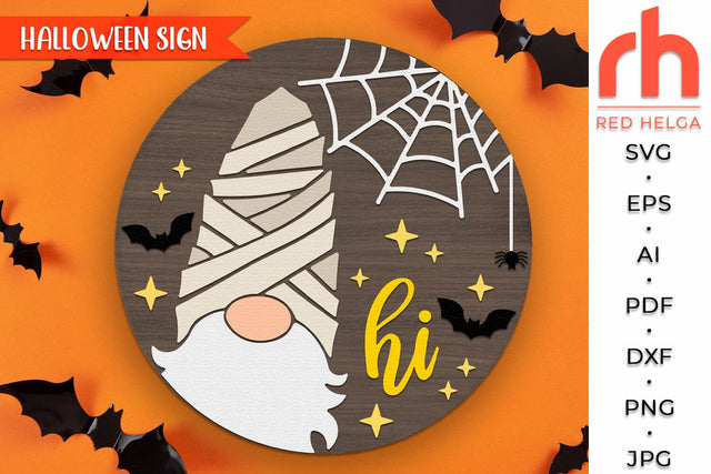 Gnome Mummy SVG, Halloween Door Sign Cut File, Spooky Hanger SVG RedHelgaArt 
