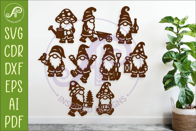 Gnome Silhouette Shapes, laser cut files SVG APInspireddesigns 