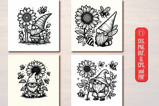 Gnome Sunflower and Bee SVG bundle SVG MD JOYNAL ABDIN 