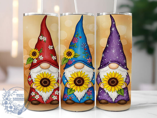 Gnome Sunflower Floral 20oz Tumbler, Gnome Design, Sunflower Tumbler, Sublimation Wrap, 20oz Tumbler, Garden Decor, Cute Gnome, Floral Drinkware Sublimation ToriDesigns 