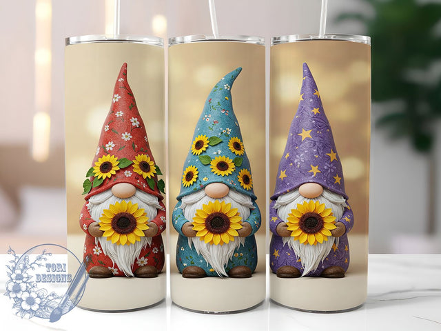 Gnome Sunflower Floral 20oz Tumbler, Gnome Design, Sunflower Tumbler, Sublimation Wrap, 20oz Tumbler, Garden Decor, Cute Gnome, Floral Drinkware Sublimation ToriDesigns 