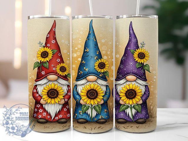 Gnome Sunflower Floral 20oz Tumbler, Gnome Design, Sunflower Tumbler, Sublimation Wrap, 20oz Tumbler, Garden Decor, Cute Gnome, Floral Drinkware Sublimation ToriDesigns 