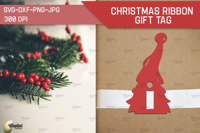 Gnome SVG. Christmas Ribbon Gift Tag Paper Cut 3D Paper Evgenyia Guschina 