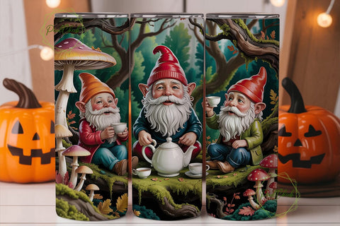 Gnome Tea Party Forest 20oz Tumbler Wrap Sublimation PixelChick 