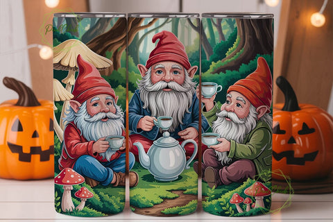 Gnome Tea Party Forest 20oz Tumbler Wrap Sublimation PixelChick 