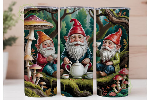 Gnome Tea Party Forest 20oz Tumbler Wrap Sublimation PixelChick 